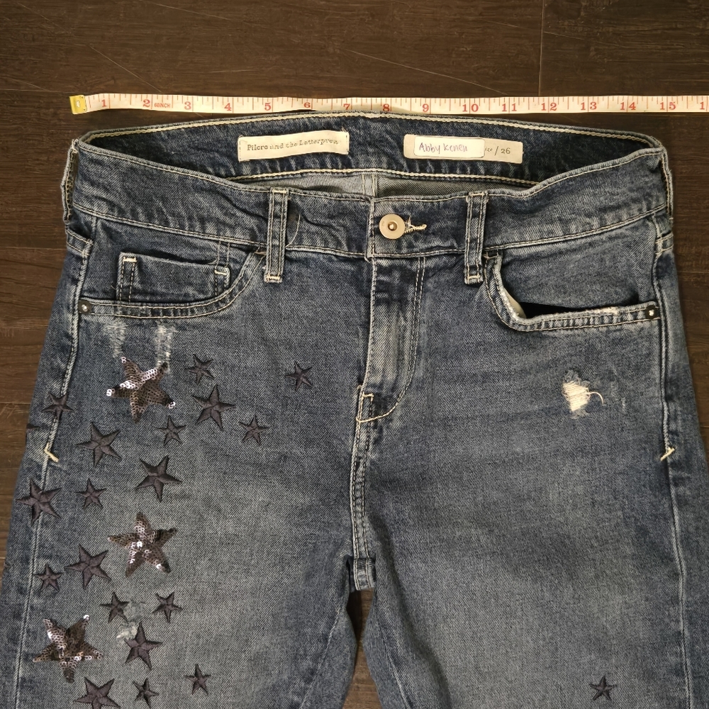 Anthropologie Pilcro and the Letterpress Embroidered Star Slim Boyfriend jeans. - Picture 5 of 10